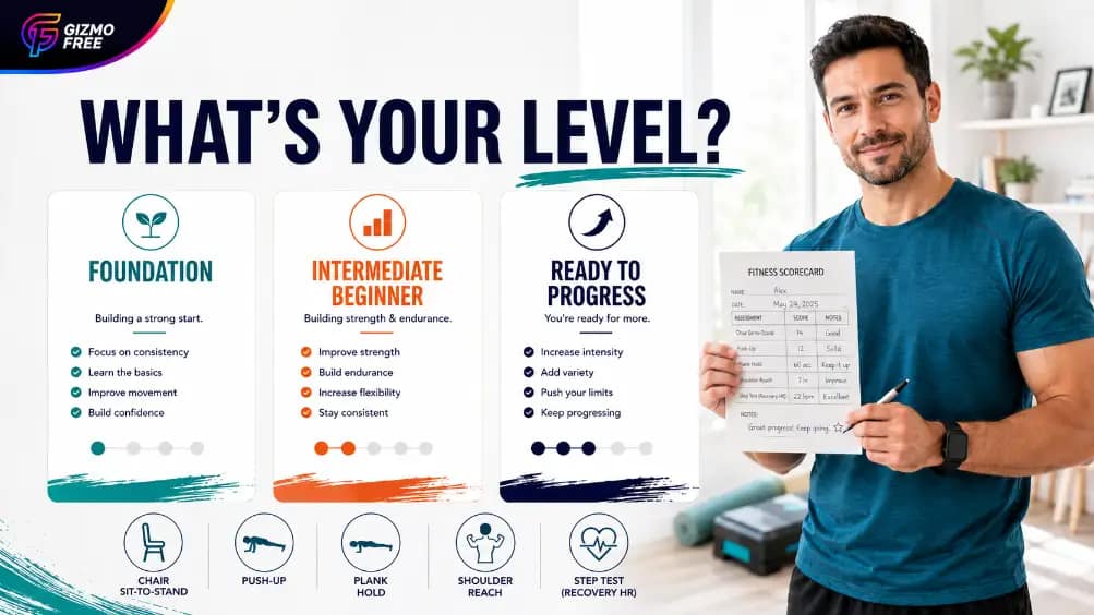 5 Simple At-Home Fitness Test for Beginners to Find Your Starting Level 8 beginner fitness test scoring levels foundation intermediate ready