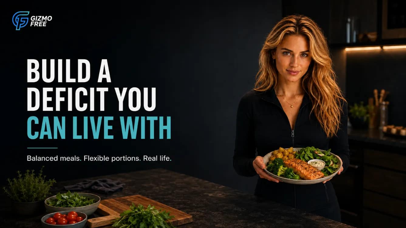 Blonde woman holding a balanced meal for a sustainable beginner calorie-deficit meal plan